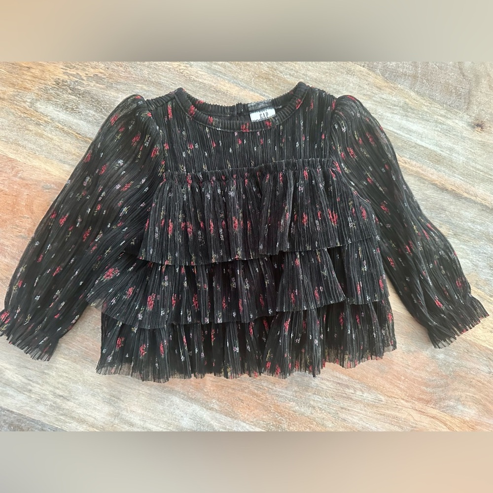 Gap Baby Girls Black and Floral Kids Ruffle Top